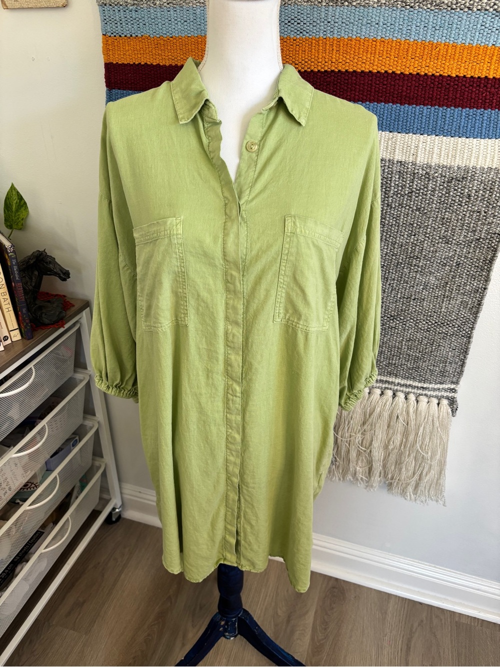 Light Green Button-Up Shirt Dress Small